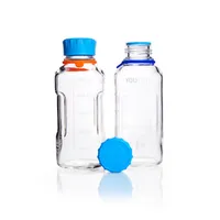 YOUTILITY bottle, clear, graduated, GL 45, with cyan screw-cap and pouring ring (PP), 500 ml, 4 pc or PAK